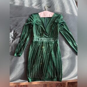 Windsor Green Studded Long Sleeve Dress